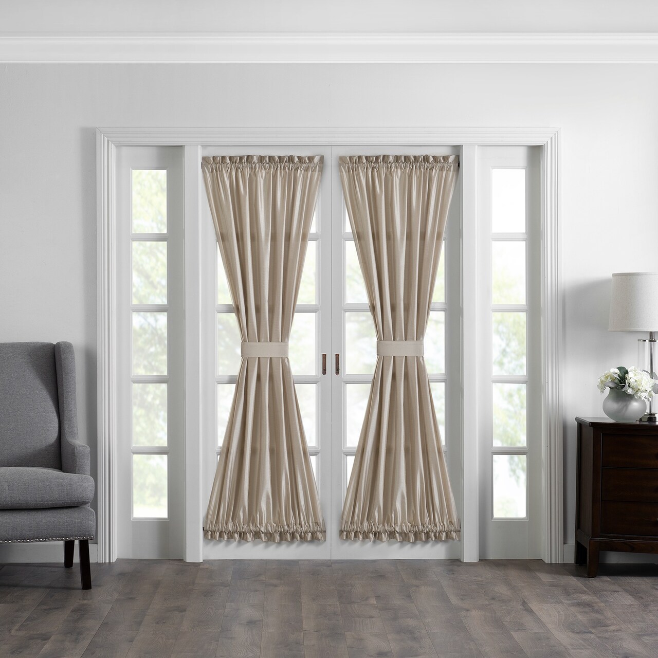 Threadmade Home Colette Faux Silk French Door Window Panel, Taupe - 54"W x 72"L
